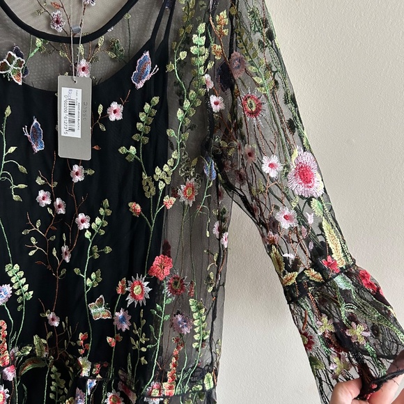 Hilary Radley for Katherine Barclay Black Floral Embroidered Mesh Dress — NWT - Picture 7 of 11